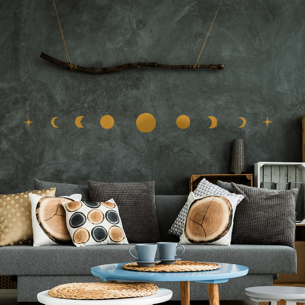 1 Set of Moon Phase Star Wall Stickers Removable Wall Decals Living Room Bedroom Decoration