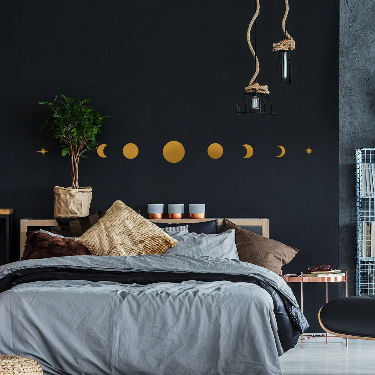 1 Set of Moon Phase Star Wall Stickers Removable Wall Decals Living Room Bedroom Decoration