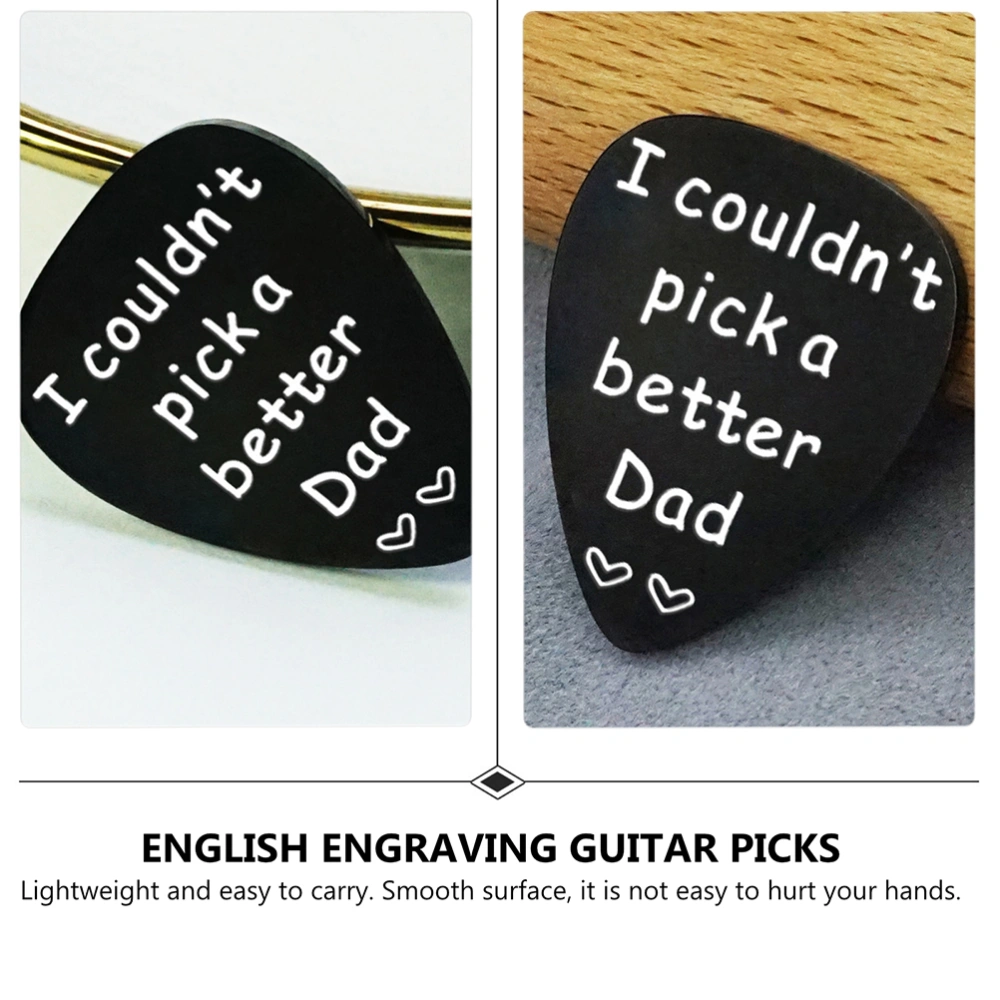 2pcs Stainless Steel Guitar Picks English Engraving Guitar Picks Small Gift (Black)