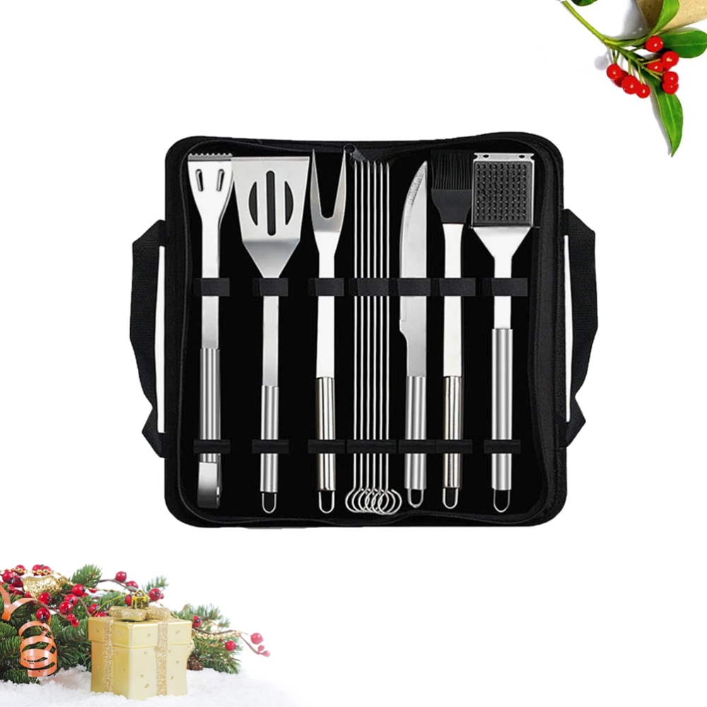 12PCS Stainless Steel BBQ Tools Set Grill Spade Brush Cutter Tweezer Barbecue Tools with Bag for Picnic Camping (Black)