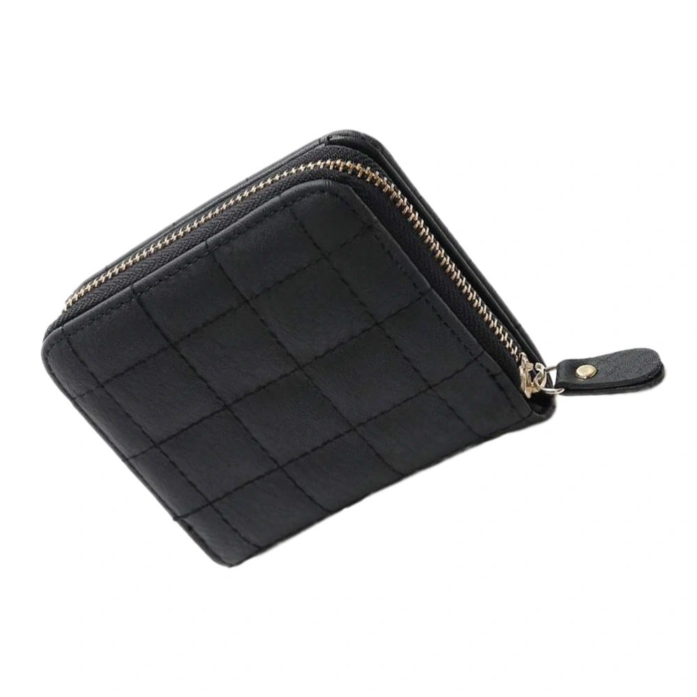 1 Pc Students Mini Wallet Embroidered Square PU Coin Bag Change Purse Cards Bag (Black)