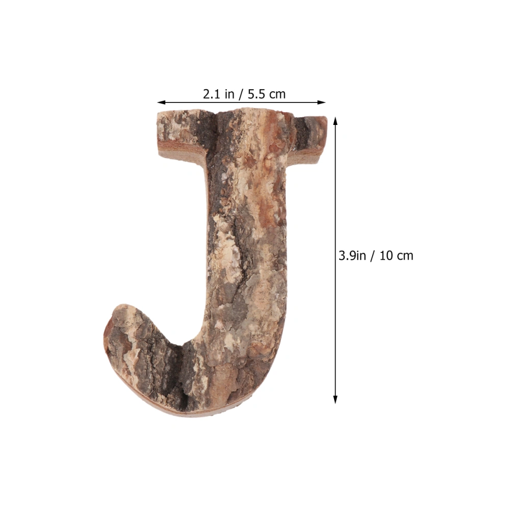 1Pc Natural Tree Bark Design Ornament Creative Vintage English Letters Wooden Decoration DIY Crafts Ornaments (Letter J)