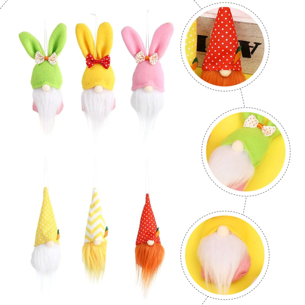 6Pcs Easter Bunny Decorations Gnome Bunny Pendants Small Easter Rabbit Decorations Easter Supplies