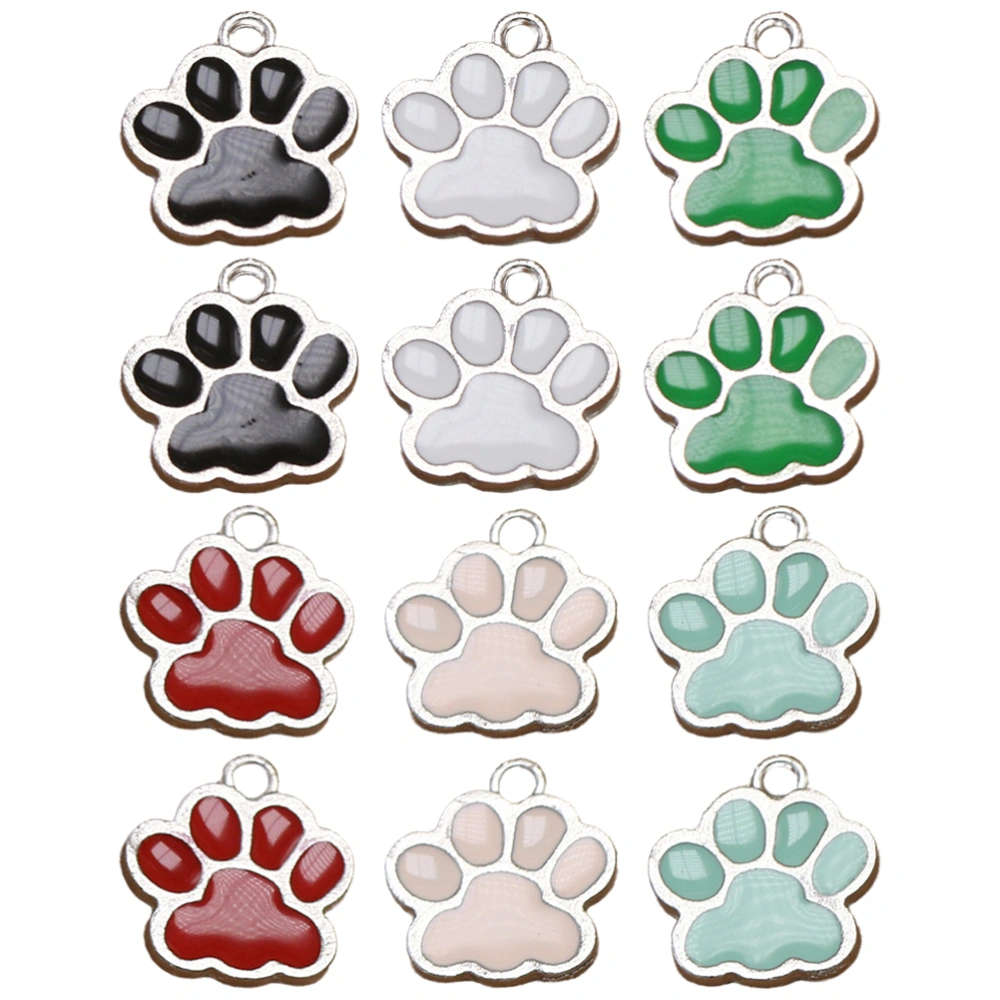 12pcs Adorable Dog Paw Pattern Charm Cartoon Pet Footprint Pendant for Jewelry Key Chain Making