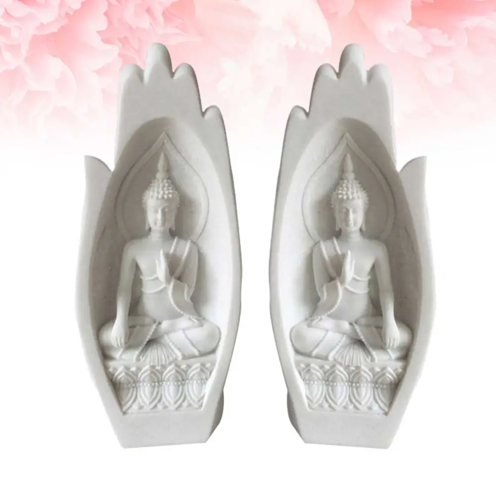 1 Pair Exquisite Sandstone Buddha Hand Figurines European Style Creative Sculptures Crafts Household Decoration (White)