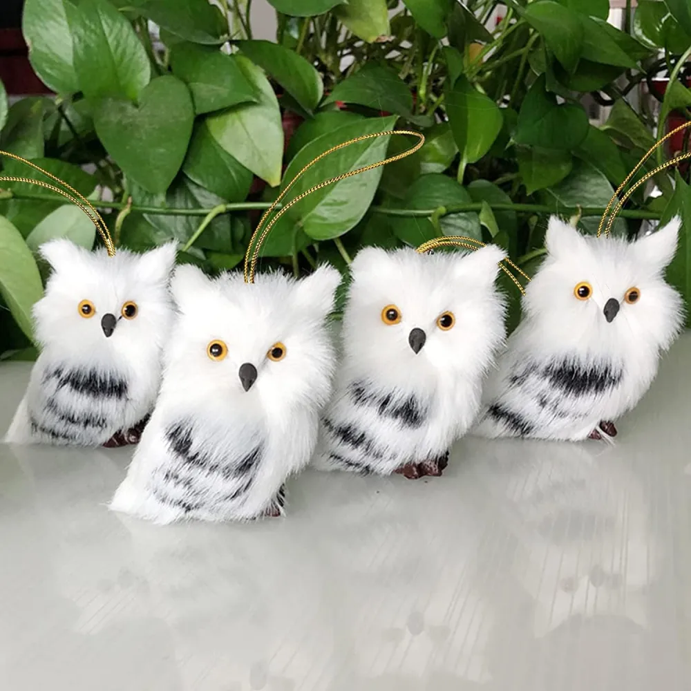 3pcs Furry Owl Ornament Adorable Owl Pendants Cute Owl Model Tree Hanging Decor