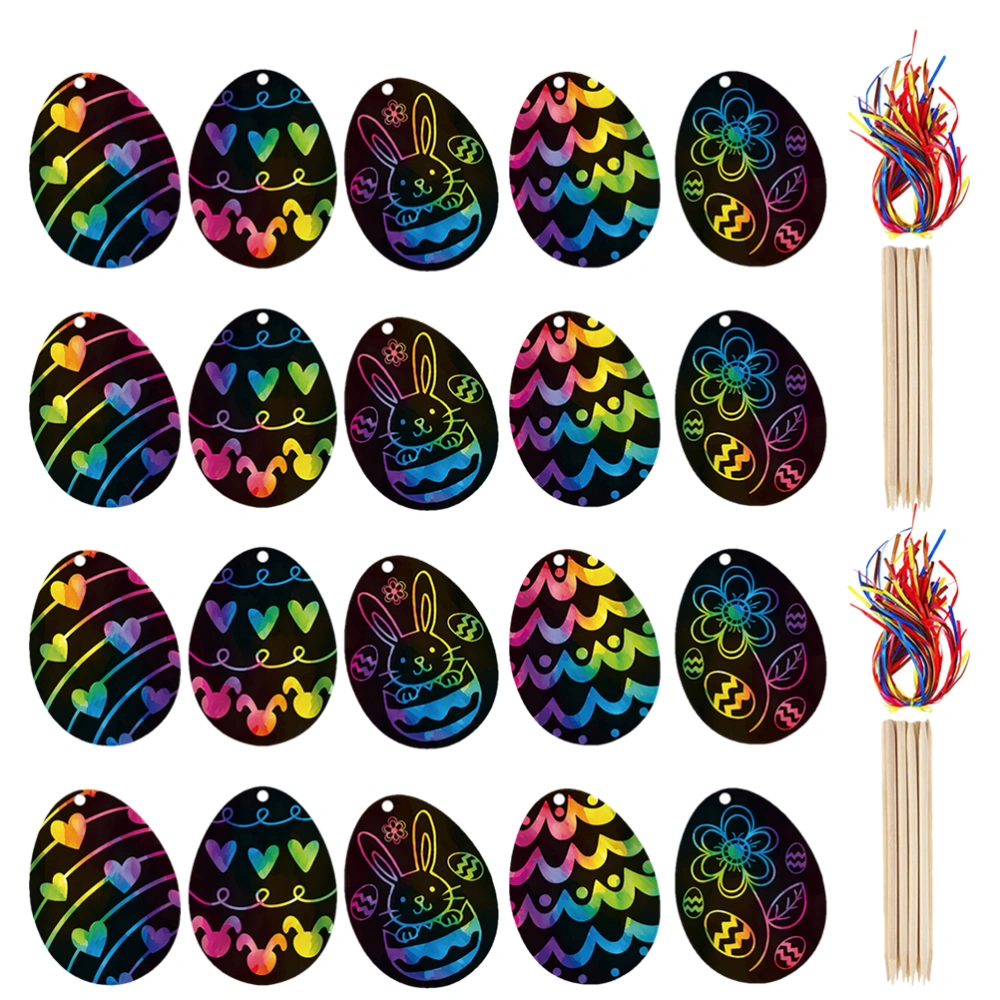 2 Sets Easter Egg Scratch Papers DIY Easter Hanging Decor Scratch Painting Papers