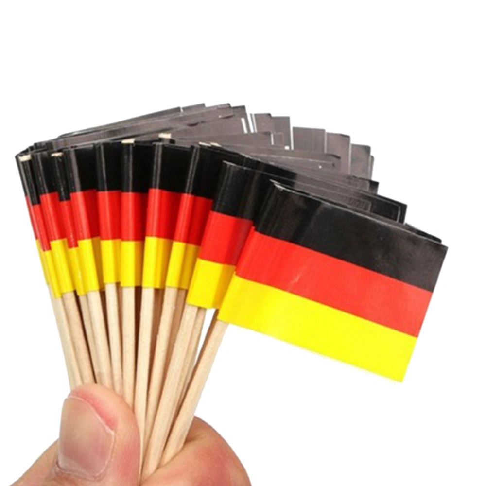 100pcs Wooden Flag Toothpicks German Flag Cupcake Toppers Toothpick for National Day Food Decoration