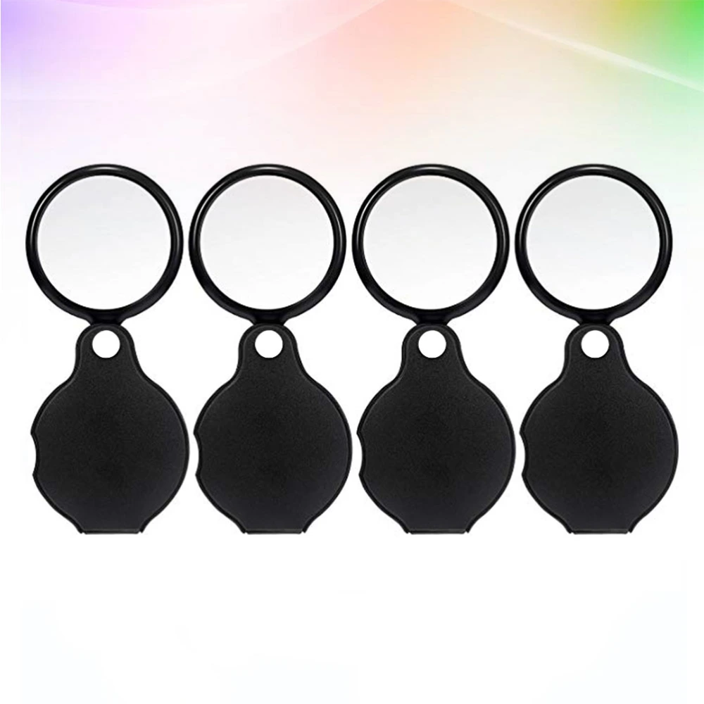 4pcs Pocket 5X Magnifying Glass Folding Magnifier Loupe with Protective Case for Reading and Inspection (Black)