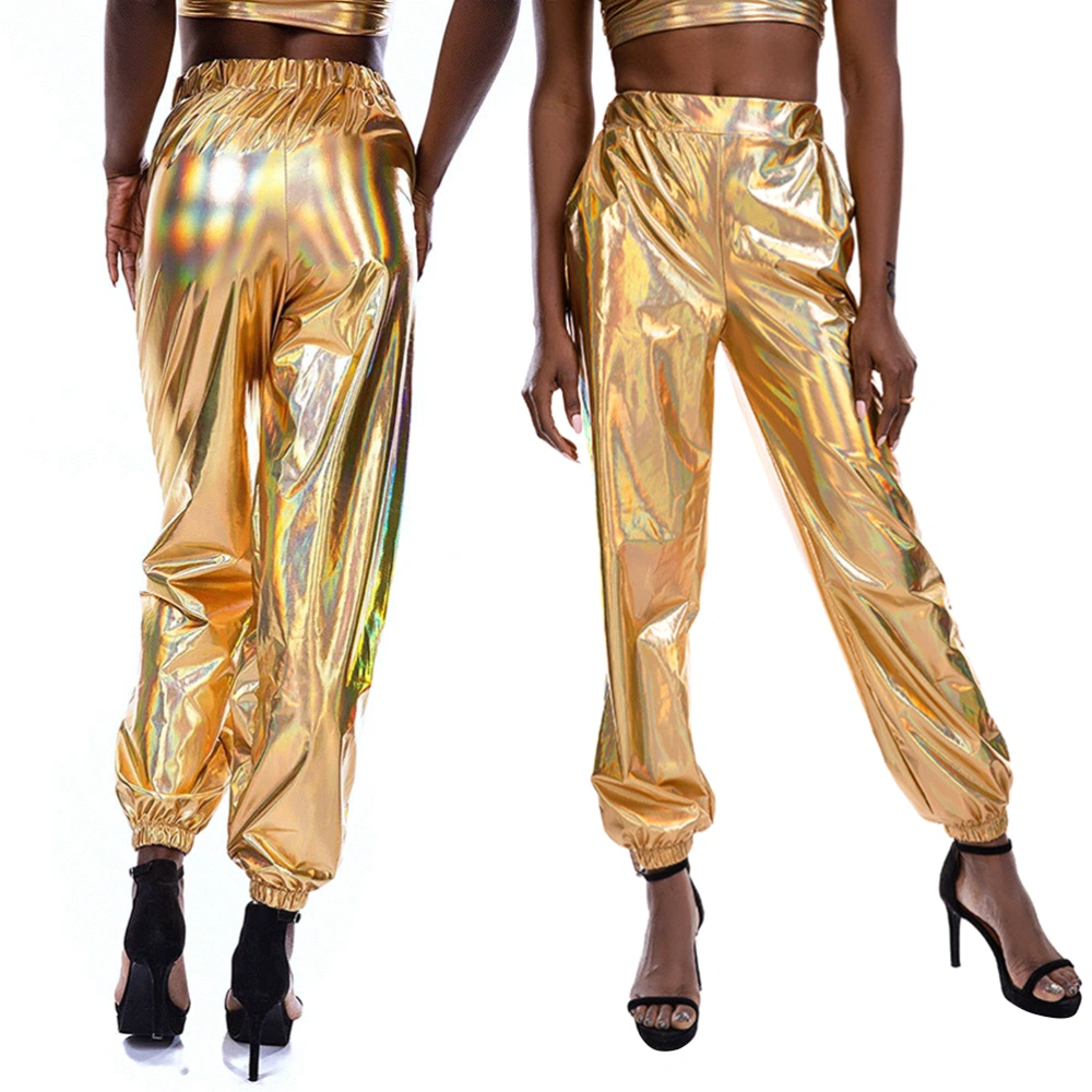 1PC Street Hip-hop Party Pants Sparkly Leisure Long Slacks Sports Leisure Female Trousers Stylish Female Loose Long Pants Breathable Long Trousers for Girl Women Wearing Size XL Golden