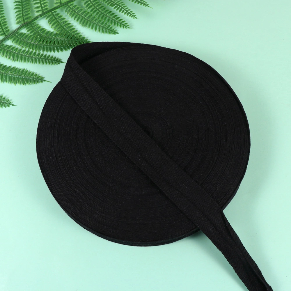 1 Roll Pure Cotton Webbing Herringbone Spool Ribbon Band Clothing Luggage Bag Decor Accessories (Black 2.5cm in Width 45m in Longth)