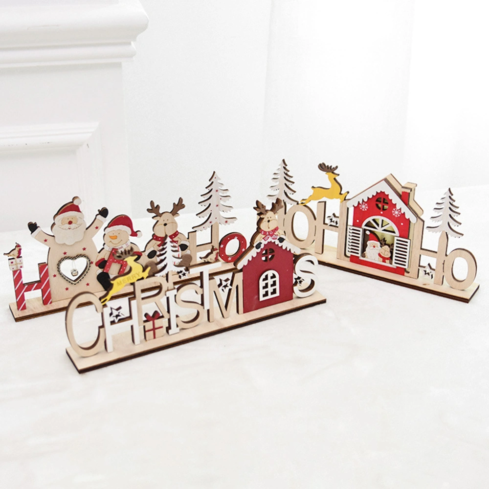 Wooden CHRISTMAS Letters Desktop Ornament Christmas Design Table Craft Creative Showcase Props Home Adornment for Home Shop (Elk and Bird)