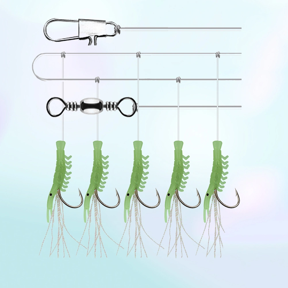 3 Strings Luminous Shrimp Hook Fishing Lure Hook String Tack Bait Jigs Hook Lure Worm Fake Lure Lure Fishing Hooks (NO.6 Hooks)