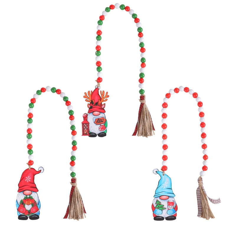 Wood Bead Garland Xmas Gnome Tag Wooden Bead Garland Wall Hanging Decoration