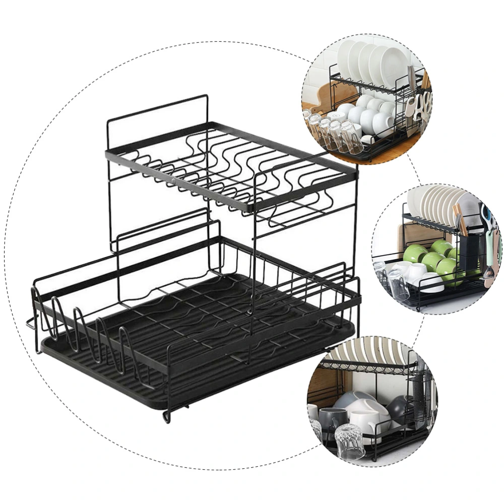 1 Pc Dish Drying Rack Double Layers Storage Rack Multipurpose Dish Rack (Black)