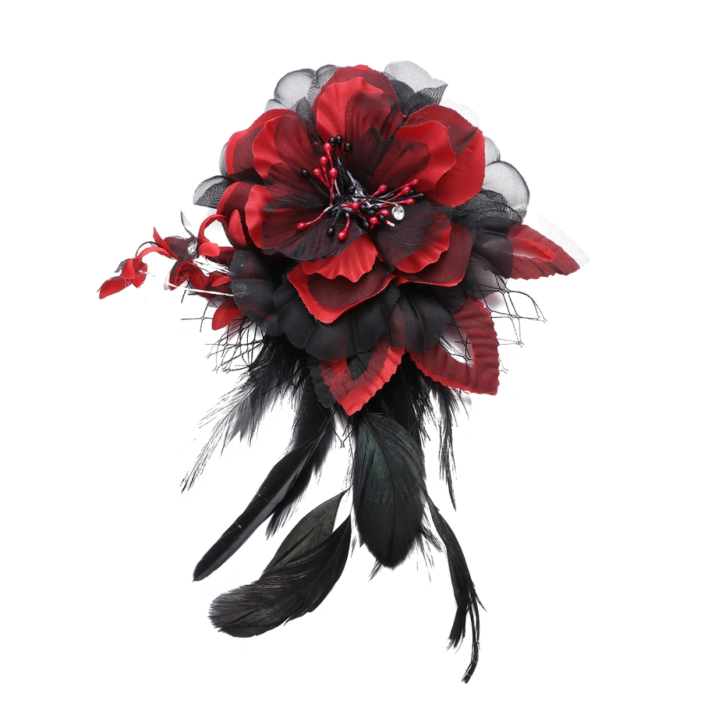 1PC Cloth Flower Brooch Gauze Hairpin Hair Accessaries for Holiday Performance Party (Red)