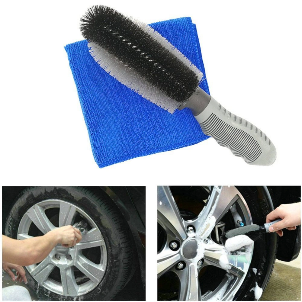 Wheels Brush for Car Auto Motorcycle Bike Tire Rim Scrub Washing Cleaning Tool with a Duster Cloth