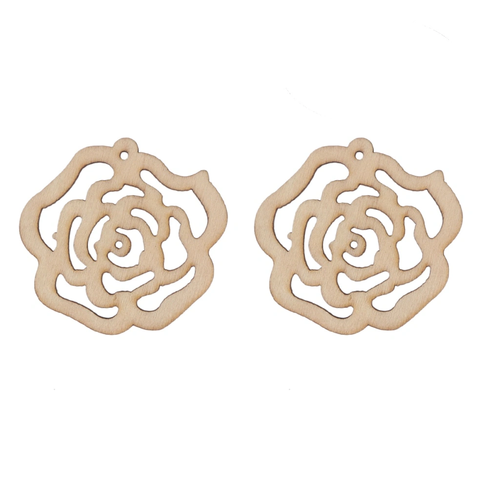 10PCS Hollow Rose Flower Cutout Veneers Slices For Patchwork DIY Crafting Decoration Christmas Wooden Crafts Embellishment Christmas Tree Pendants Hanging Ornaments Wood Tag