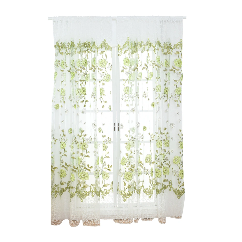 200x100cm Peony Sheer Curtain Tulle Window Treatment Voile Drape Valance (Green)