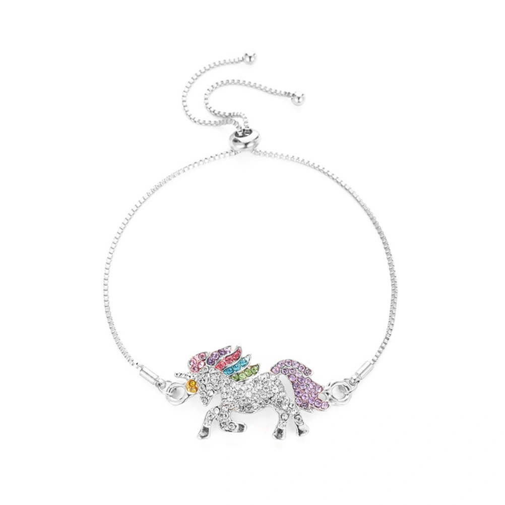 2pcs Bracelet Rhinestone Adjustable Unicorn Shape Bracelet Jewelry for Girls Women (Silver and Golden)