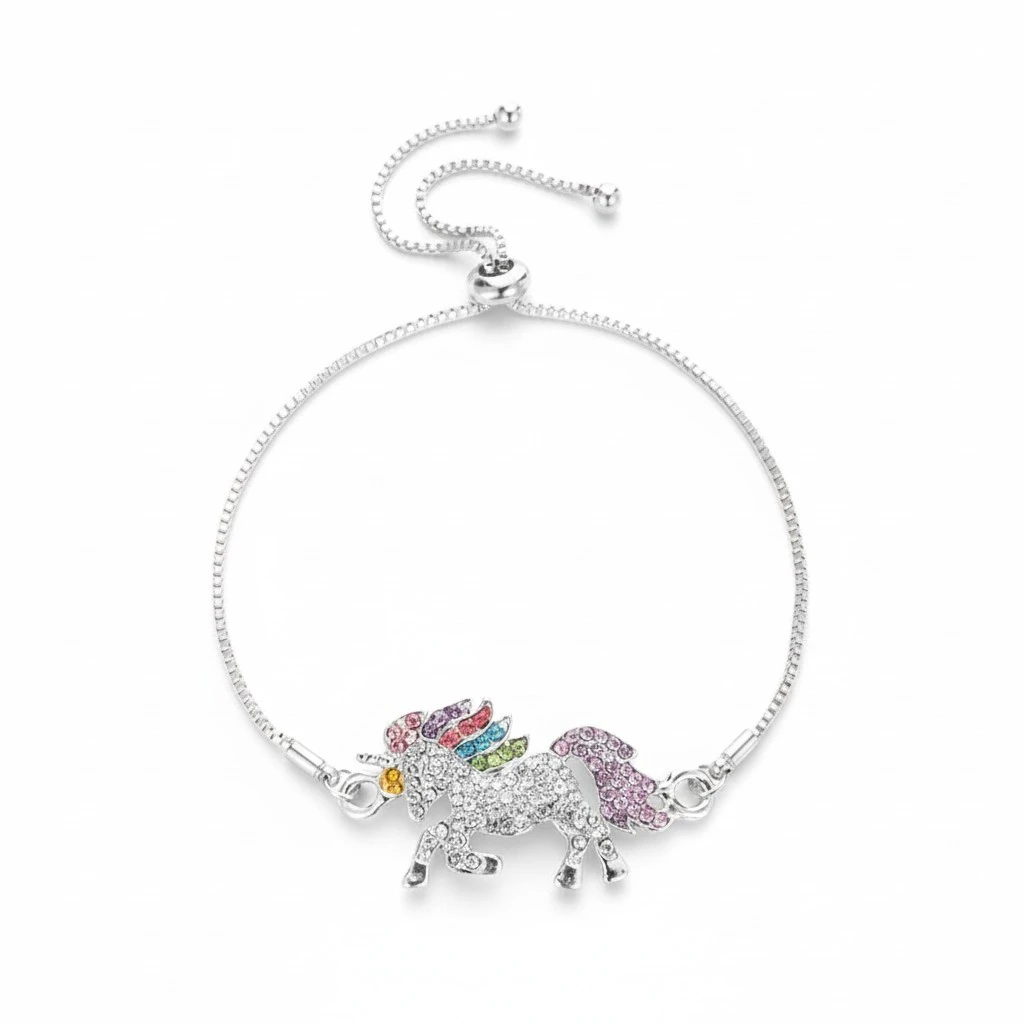 2pcs Bracelet Rhinestone Adjustable Unicorn Shape Bracelet Jewelry for Girls Women (Silver and Golden)