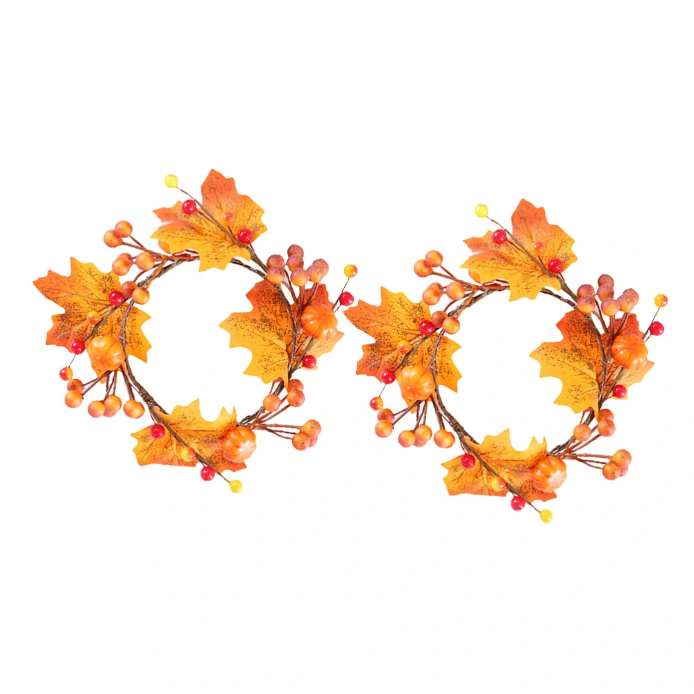 2Pcs Thanksgiving Day Decorative Wreath Simulation Maple Leaf Wreaths for Home