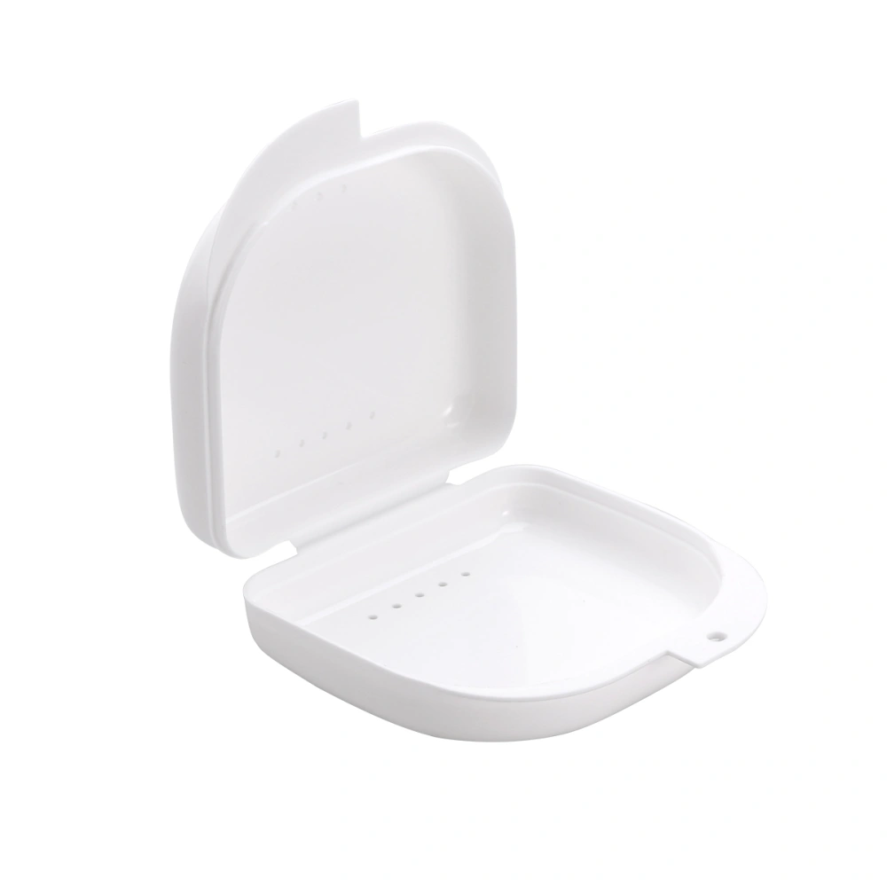 Retainer Case With Vent Holes and Hinged Lid Snaps Mouth Guard Case Orthodontic Dental Retainer Box Denture Storage Container (White)