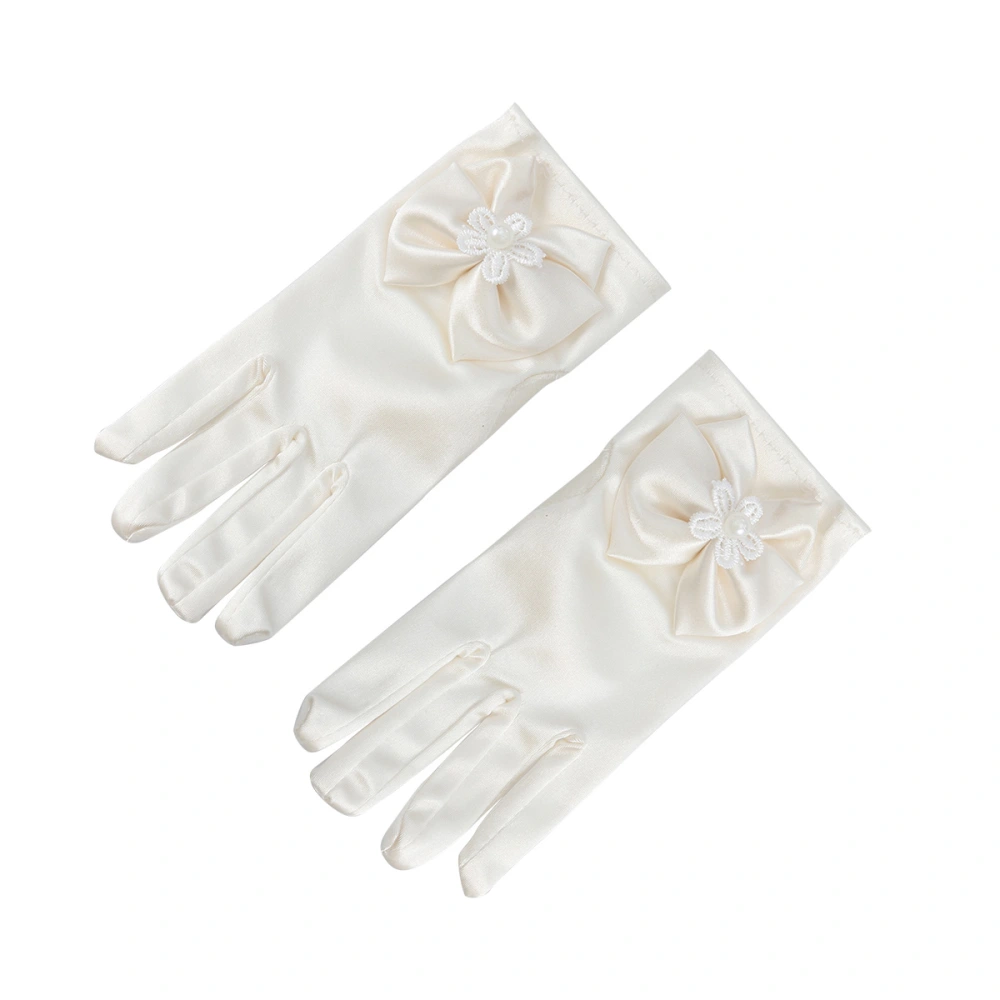 Girls Gorgeous Satin Fancy Gloves for Special Occasion Dress Formal Wedding Pageant Party (Creamy White)