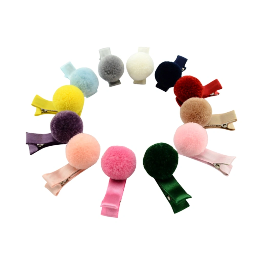 12Pcs Fuzzy Ball Hair Clips Baby Hair Little Girl Barrette Adorable Headdress Girls Headwear Mixed Color