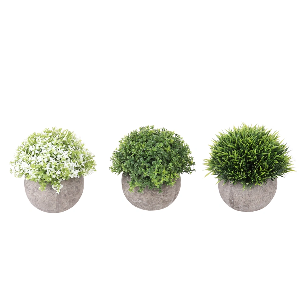 3pcs Mini Plastic Fake Faux Green Grass Simulation Artificial Plants with Pots for Home Decor