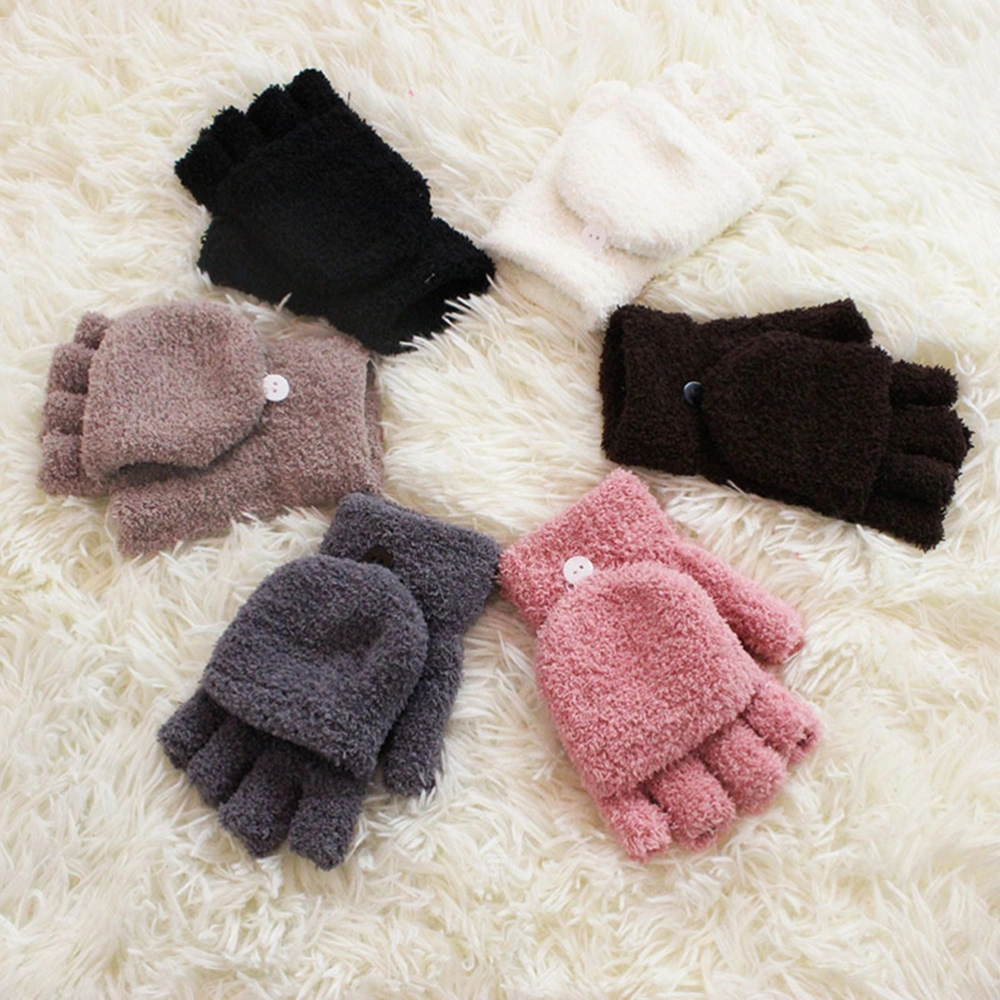 Half Finger Gloves Winter Warm Fingerless Gloves Coral Mittens Short Gloves Hand Warmer Costume Christmas Gift for boys Girls (Coffee)