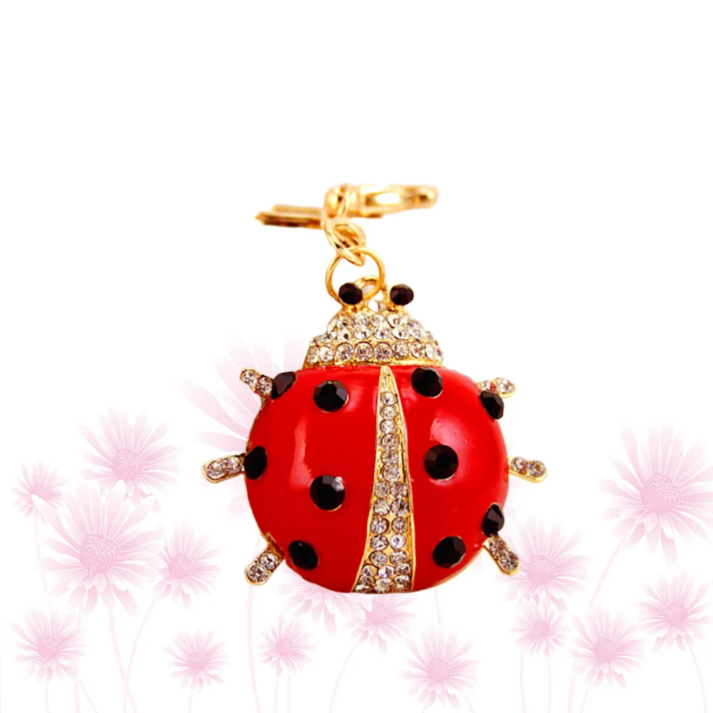 1pc Creative Keychian Zinc Alloy Rhinestone Ladybird  Shape Design Pendant Handbag Hanging Ornament for Decor