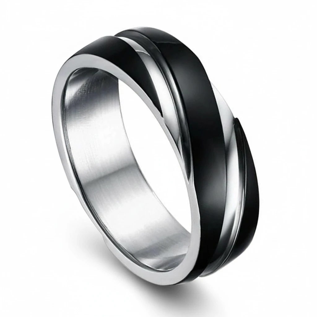 1Pc Black Titanium Steel Ring Simplicity Twill Ring Vintage Men Ring (Size 12)