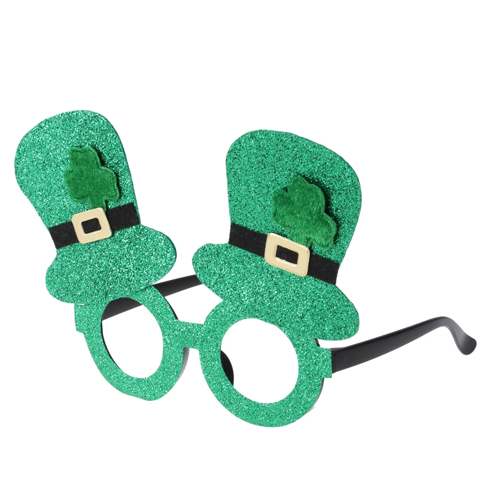 Shamrock Glitter Glasses Leprechaun Lensless Hat Glasses Novelty Party Accessory for St. Patrick's Day