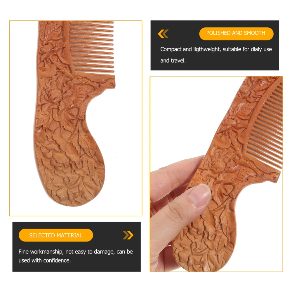 Carved Pocket Wooden Comb Natural Peach Wood Anti-static Massage Health Care Combs