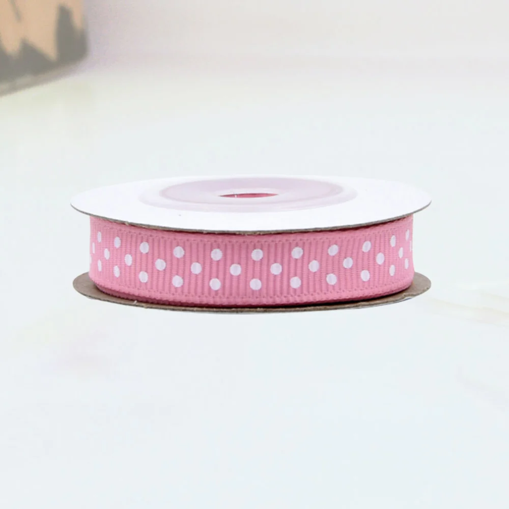 5 Rolls 5 Yards Round Dotted Pattern Ribbed Ribbon Gift Packing Ribbon for Home Shop Party Decor DIY Accessories (Pink)