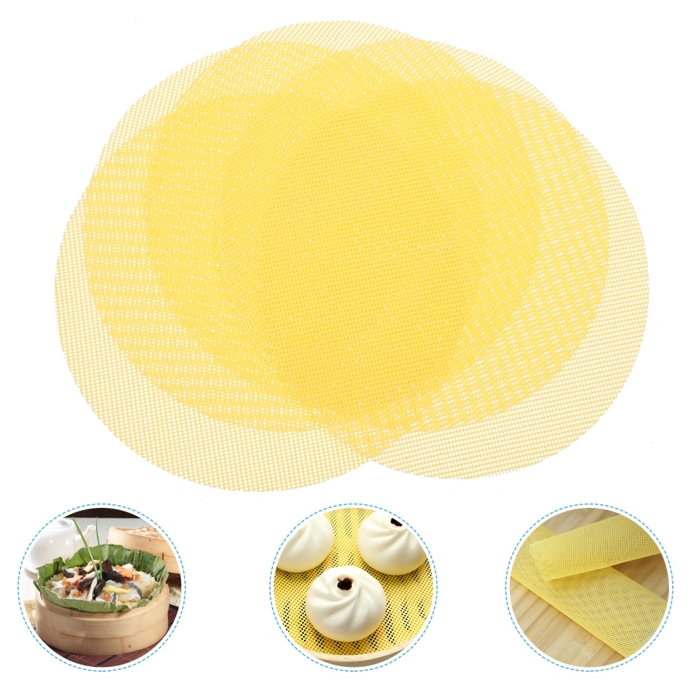 5pcs Round Steamer Mats Silicone Steamed Bun Pads Reusable Steamer Liners (Yellow)