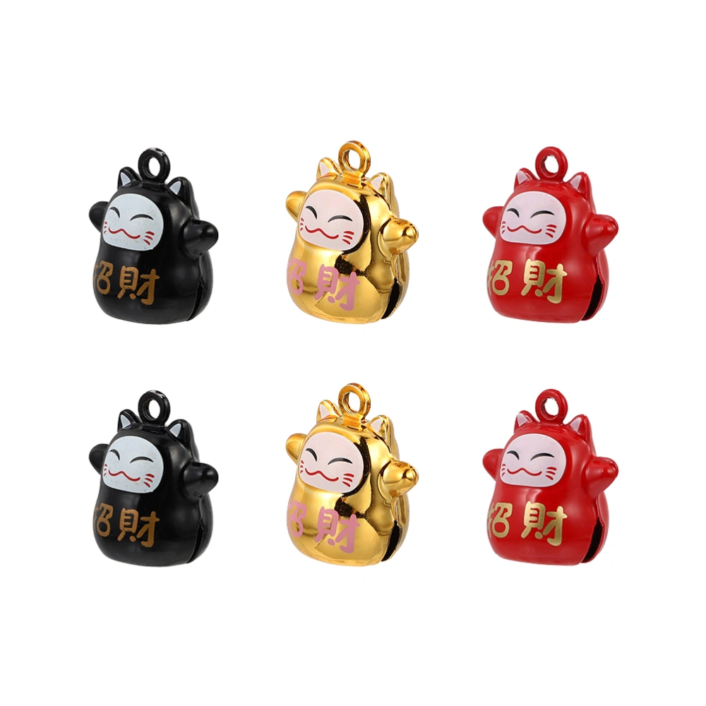 1 Set 6Pcs Fortune Cat Shape Bells Pet Bells DIY Supplies (Assorted Color)