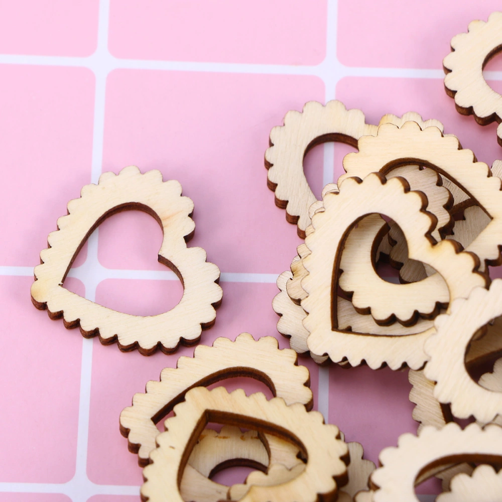 50pcs Wooden Hollow Love Hearts Embellishments Wedding Decor DIY Crafts Accessory Party Decoration(30mm)