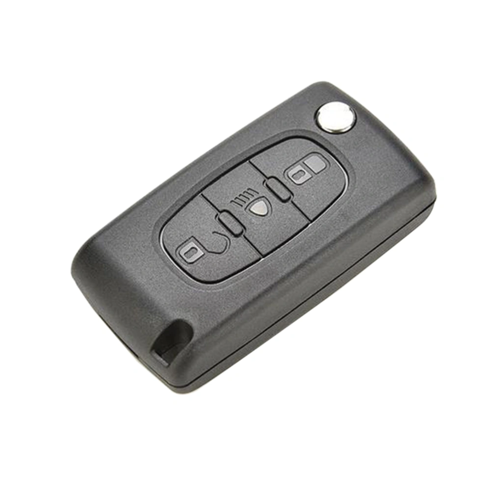 Black 3 Button Foldable Remote Key Shell Case with Battery Holder for Citroen