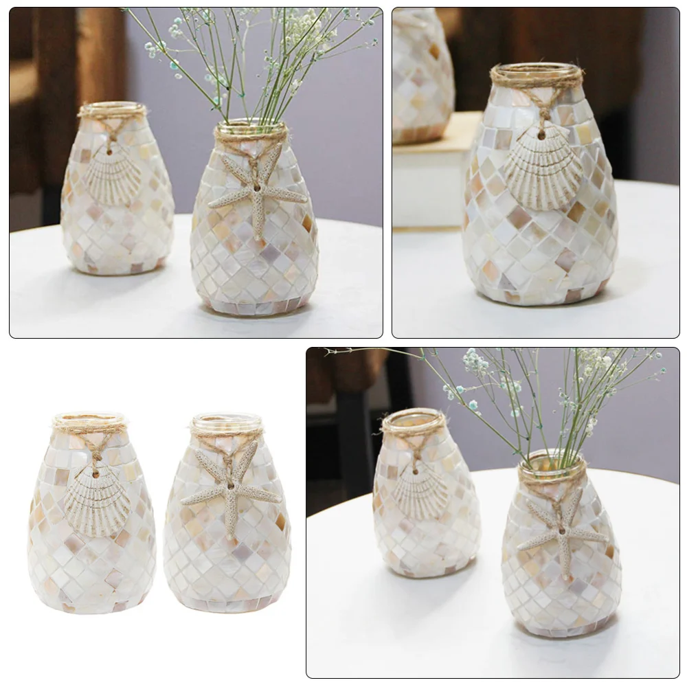 2pcs Nordic White Vase Marine Mosaic Glass Vase Scallop Vase Starfishes Vase