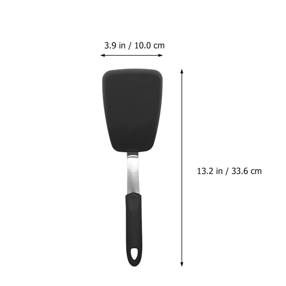 2Pcs Silicone Stainless Steel Pizza Shovels Home Kitchen Steak Spatulas (Black)