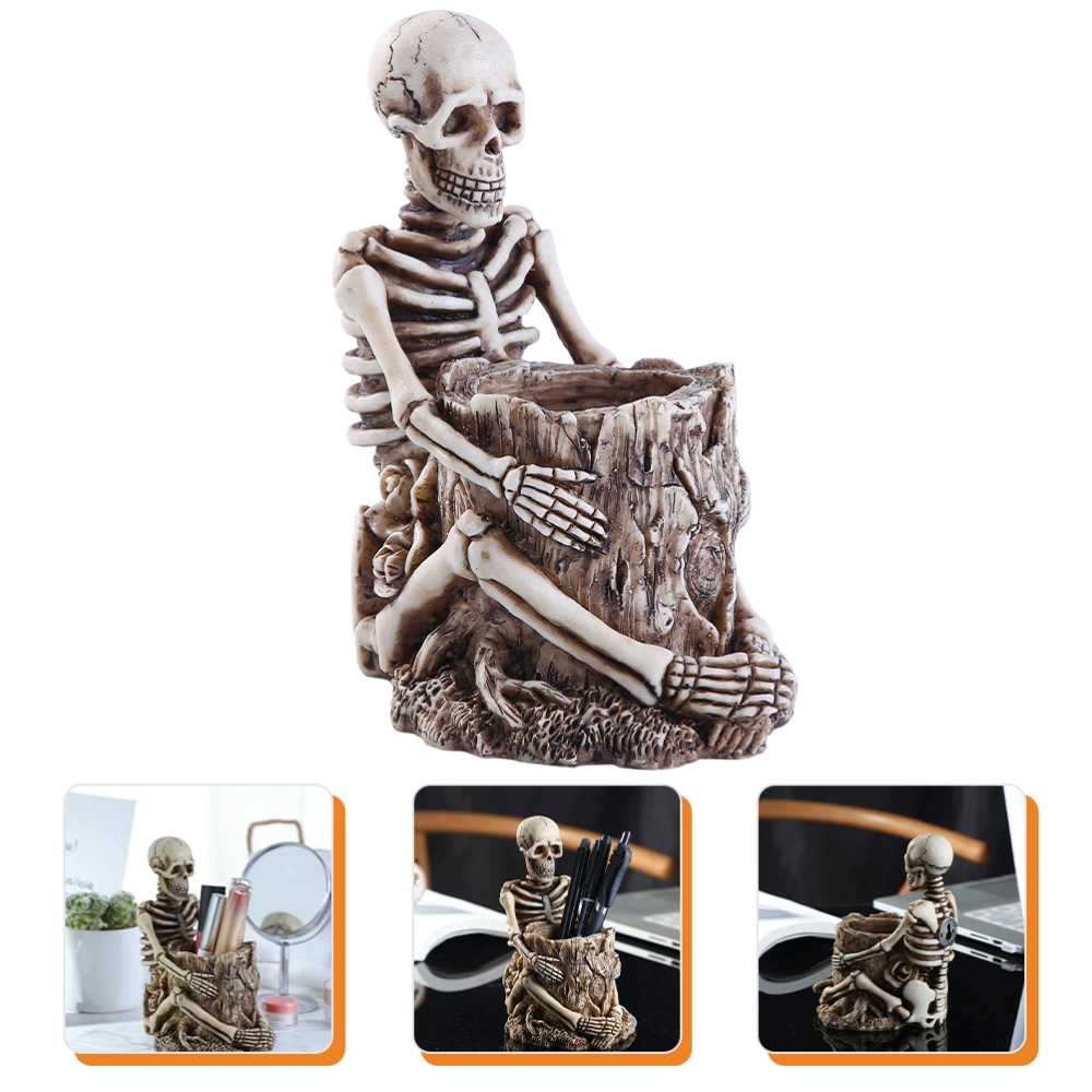 Skull Pen Holder Vintage Spooky Cosmetics Organizer Pen Storage Box Holder