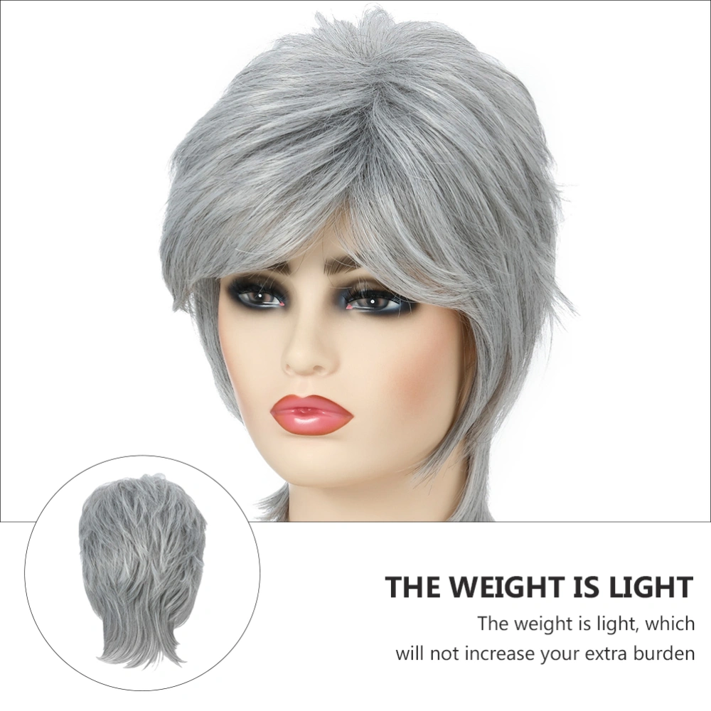 1Pc Short Grey Silver Wig Fashion Short Straight Wig Realistic Fiber Hair Wig