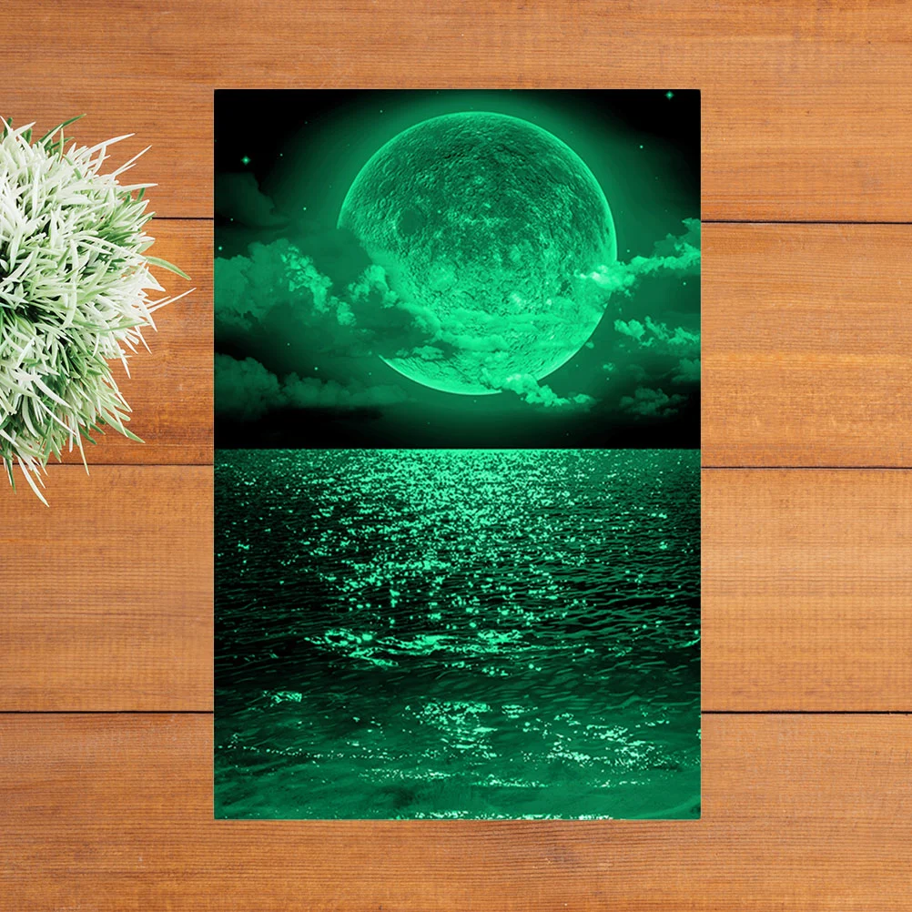 Small Size Moon Scenery Fluorescent Sticker Glow-in-the-Dark Wall Decals Removable Stickers Wall Decor for Living Room Bedroom Baby Room