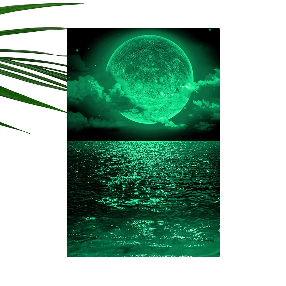 Small Size Moon Scenery Fluorescent Sticker Glow-in-the-Dark Wall Decals Removable Stickers Wall Decor for Living Room Bedroom Baby Room