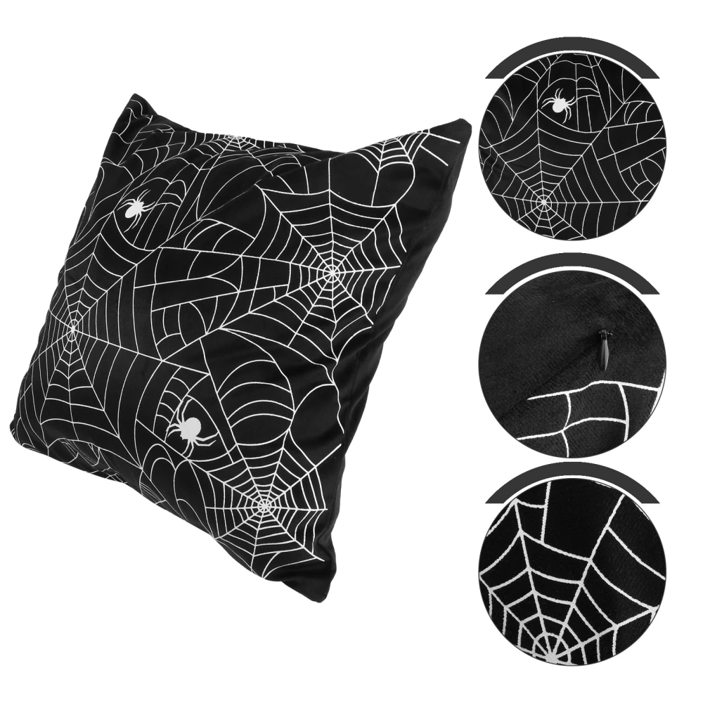 Creative Halloween Decorative Throw Pillow Spider Web Pattern Pillow Case Cushion Party Favor for Home Sofa Coffee Library Halloween Gift Black Base Spider Pattern