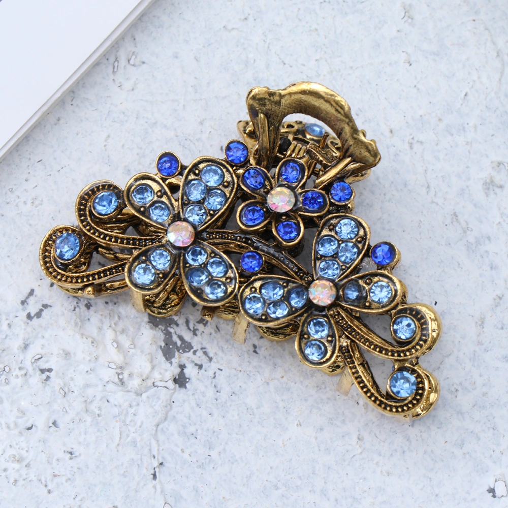 1pc Retro Crystal Hair Calw Fashion Hair Clip Alloy Hair Accessories for Women and Girls Blue