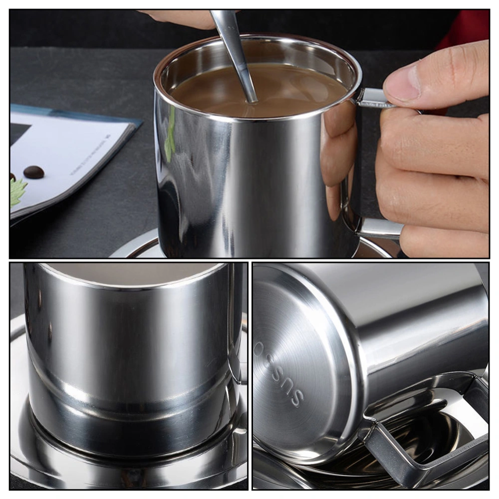 1 Set Stainless Steel Coffee Cups Double Layer Coffee Cups Safety Tableware