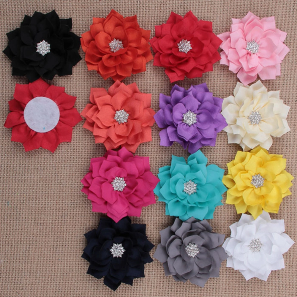 12pcs Lotus Flower Hair Clips Hair Bows with Rhinestone Center Headband Flowers Brooch (Random Color)